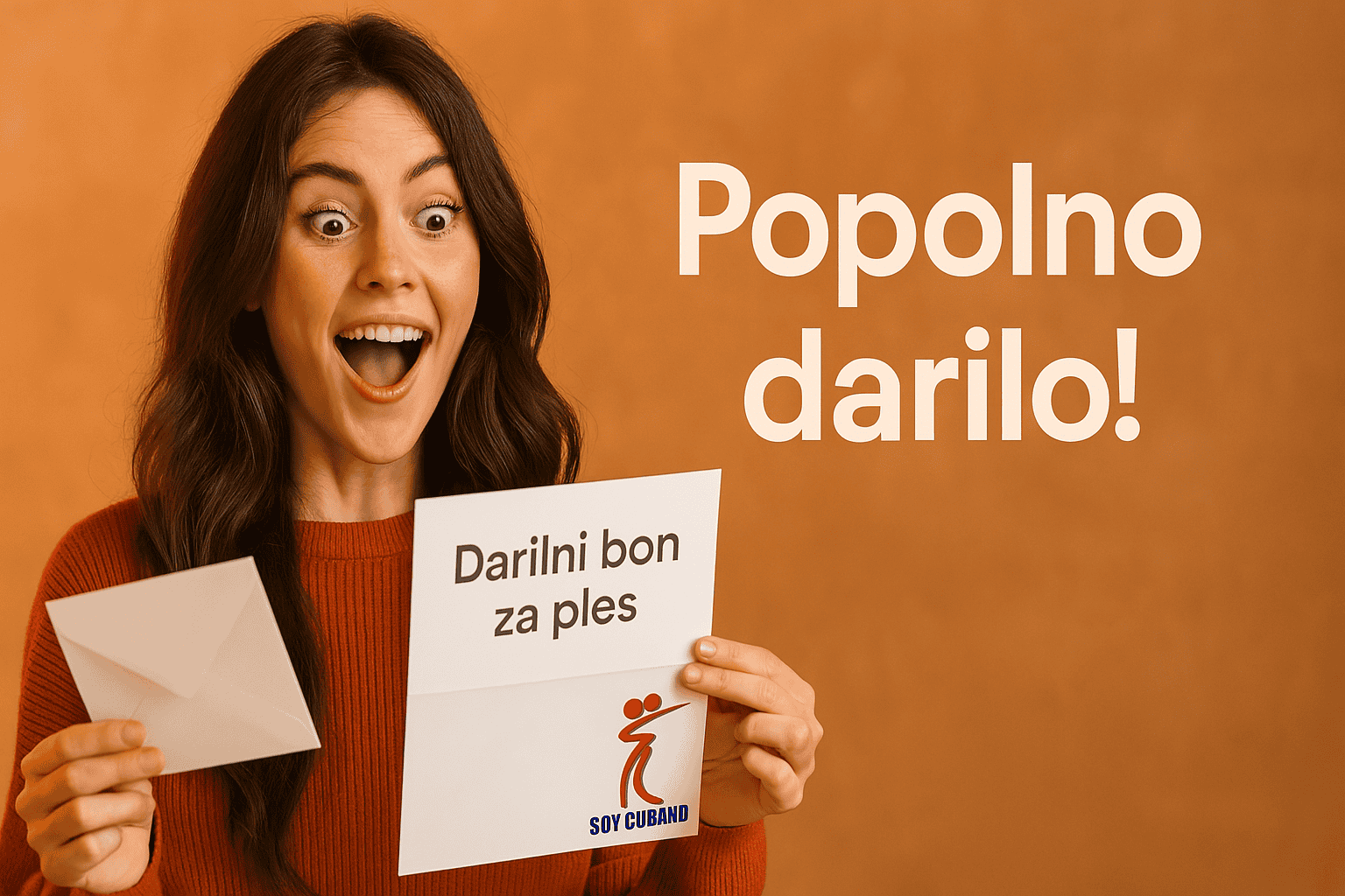 Ženska se razveseli darilnega bona za ples "darilni boni"