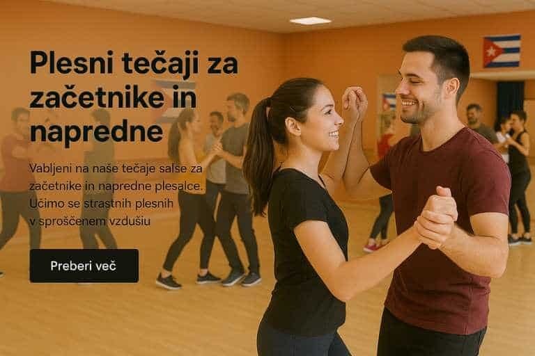 Corsi di danza per principianti e avanzati a Capodistria e Sežana 1 I partecipanti ballano la salsa cubana. Lezioni di ballo per principianti e avanzati.