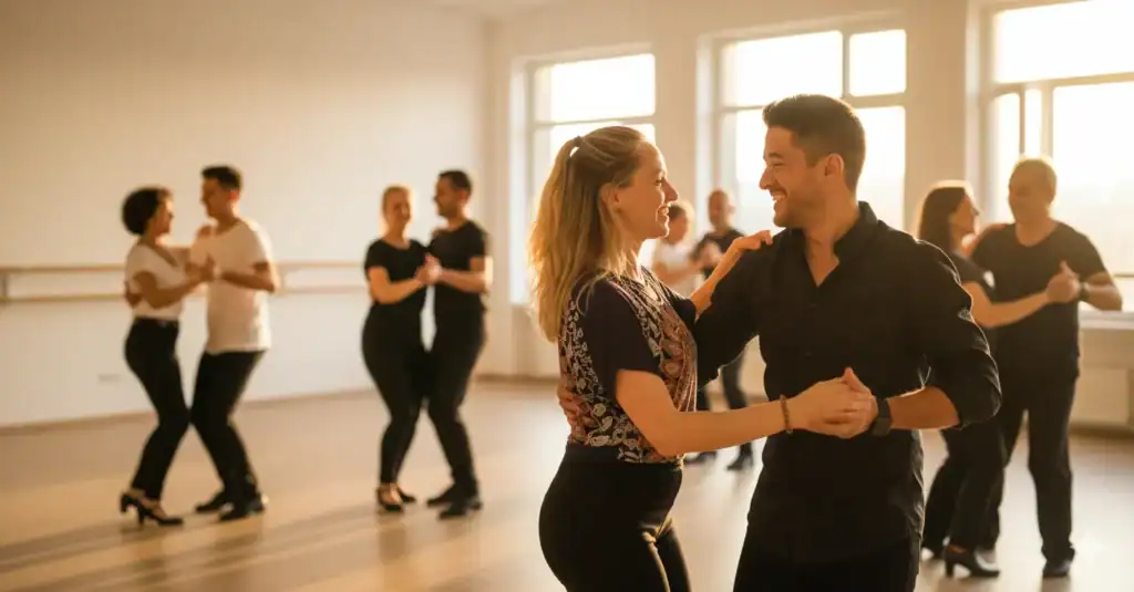 José, kubanski inštruktor, pleše s svojimi učenci na plesnem tečaju za samske v Kopru.plesni tecaj za samske.