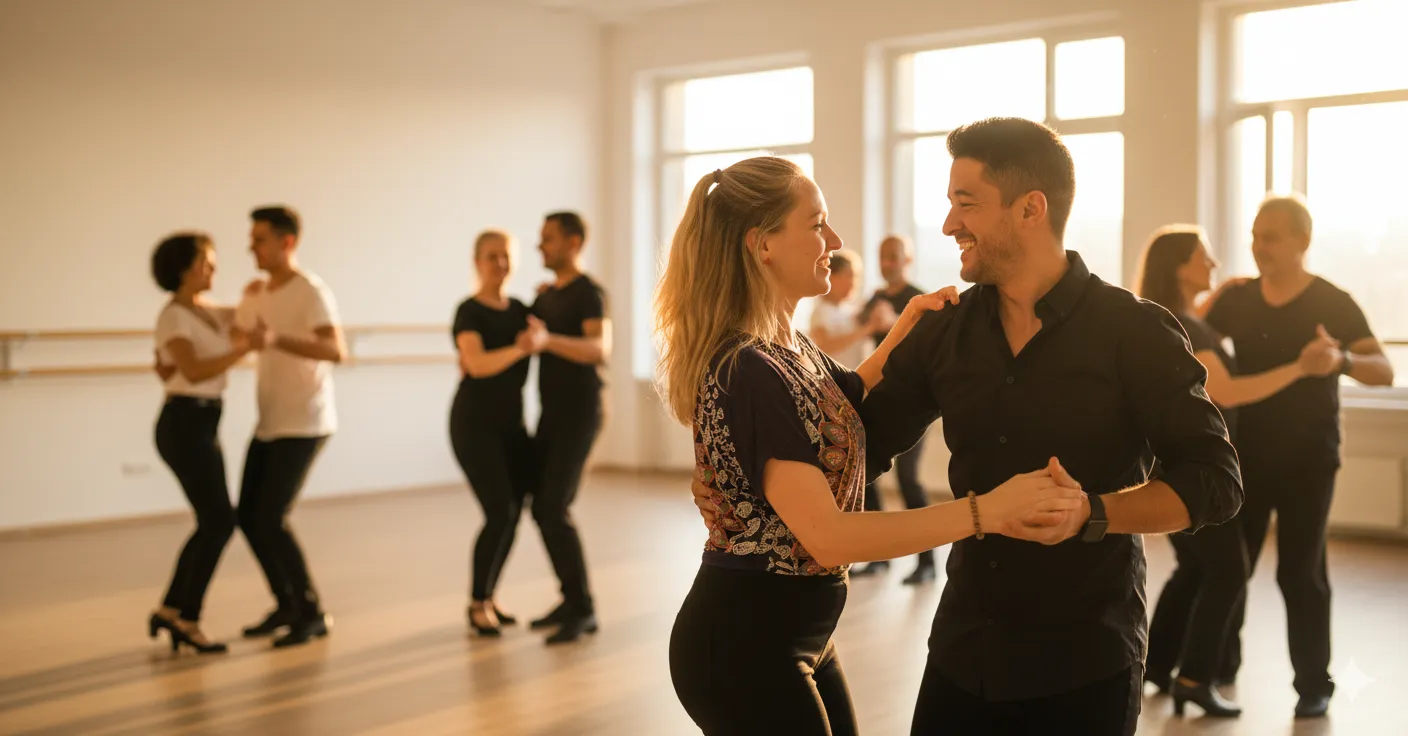 José, kubanski inštruktor, pleše s svojimi učenci na plesnem tečaju za samske v Kopru.plesni tecaj za samske.