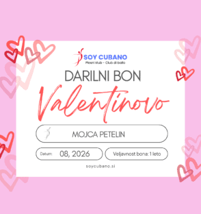 Darilni bon Valentinovo Soy Cubano – darilni bon za ples, polja za ime, datum in veljavnost 1 leto.